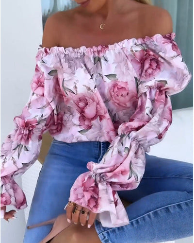 Colorful printed one-shoulder casual top