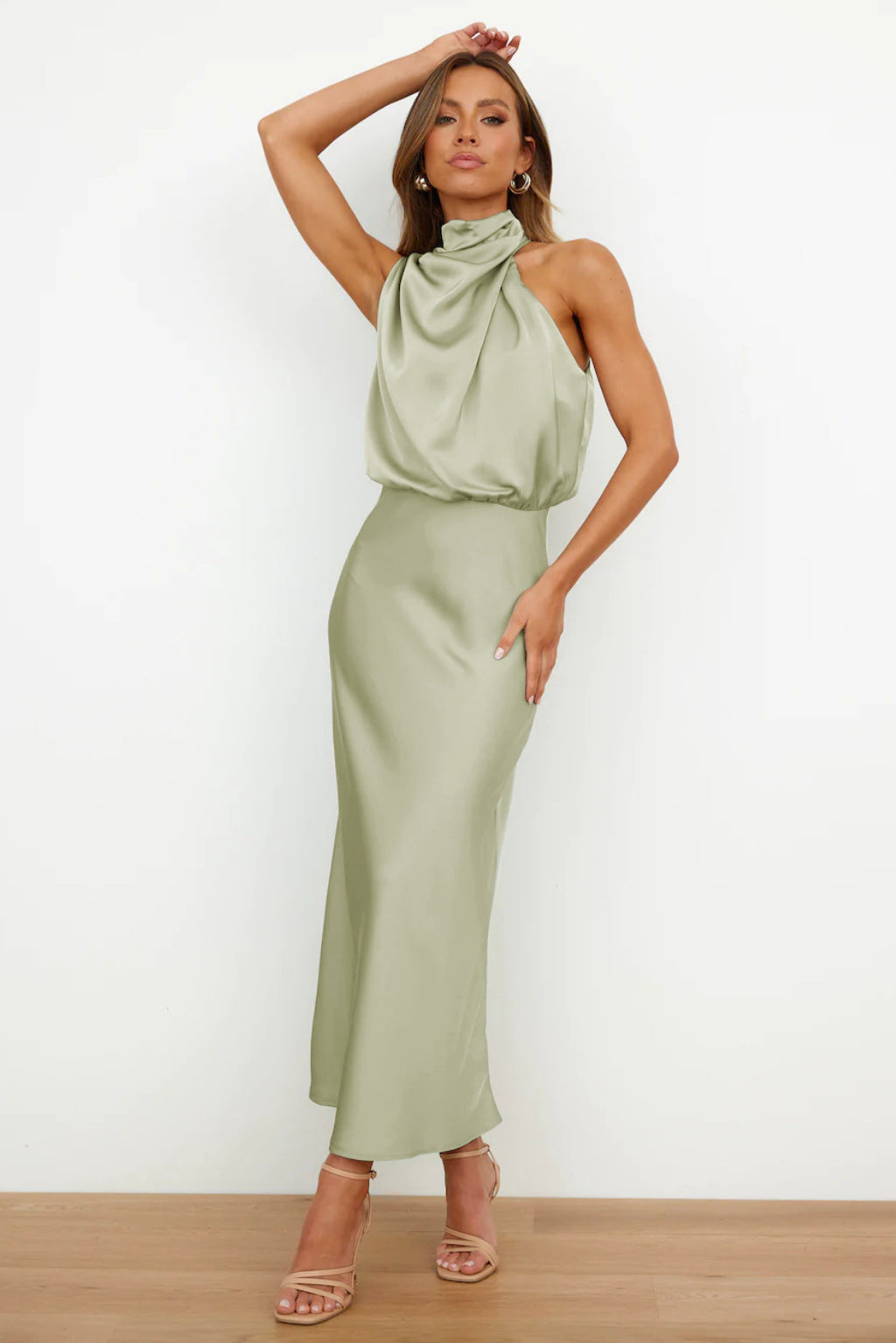 Claire | Satin Long Dress with Halter Neck