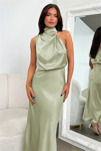 Claire | Satin Long Dress with Halter Neck