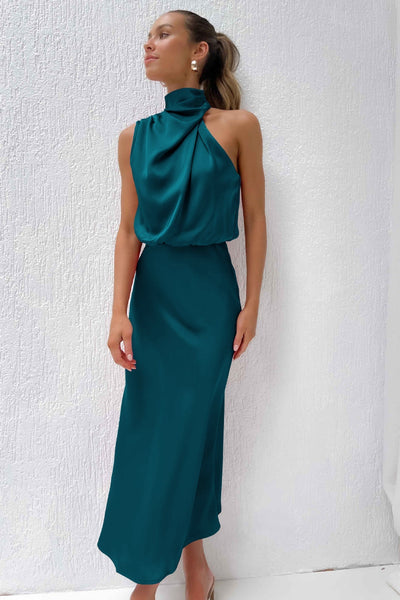 Claire | Satin Long Dress with Halter Neck