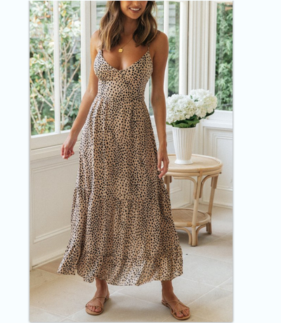 Back Lace Up Leopard Prints Summer Dress