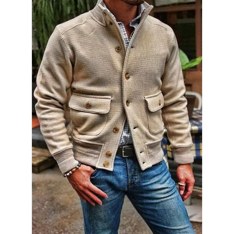 Men's Stand Collar Solid Color Jacket