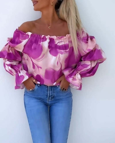 Colorful printed one-shoulder casual top