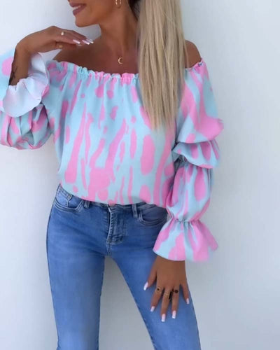 Colorful printed one-shoulder casual top