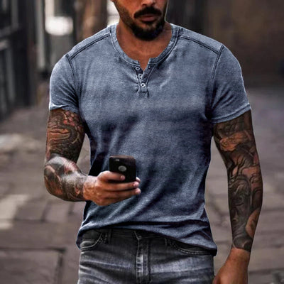 Men's Casual Solid Color Henley Collar Short Sleeve T-Shirt