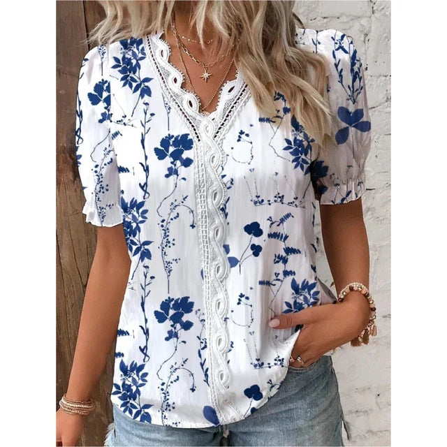 Summer Breeze V-Neck Lace Patchwork Top