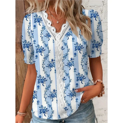 Summer Breeze V-Neck Lace Patchwork Top