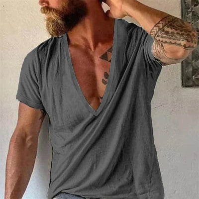 Men's Casual Solid Color V-Neck Short-Sleeved T-Shirt