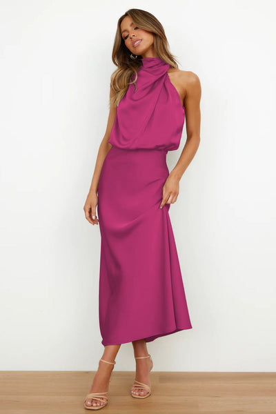 Claire | Satin Long Dress with Halter Neck