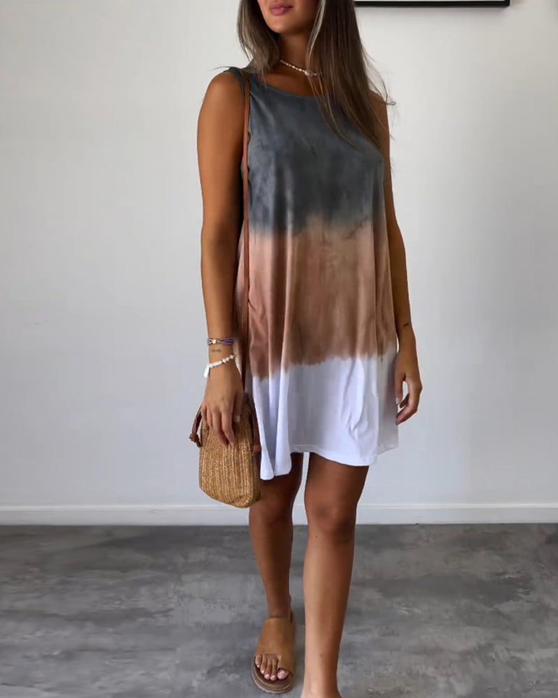 Sleeveless color block casual dress