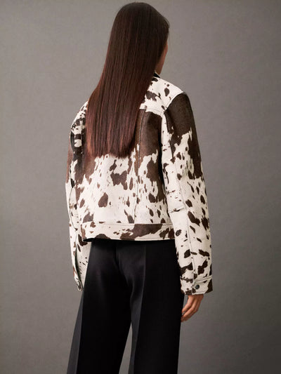 EMMA/ Cow Print Faux Fur Shirt Jacket