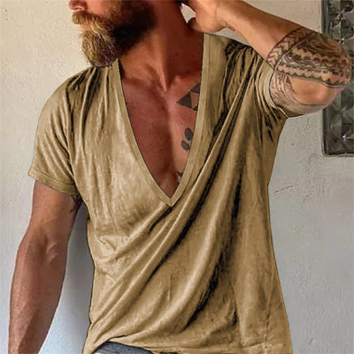 Men's Casual Solid Color V-Neck Short-Sleeved T-Shirt