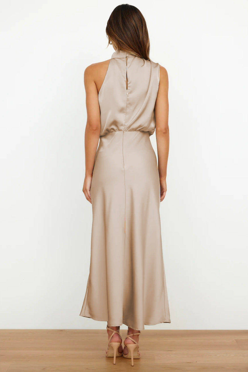 Claire | Satin Long Dress with Halter Neck