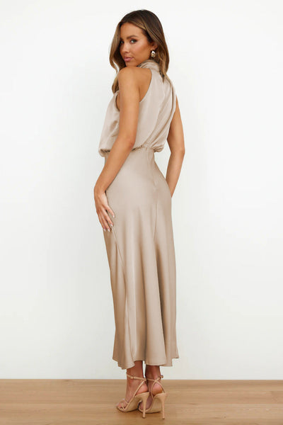 Claire | Satin Long Dress with Halter Neck