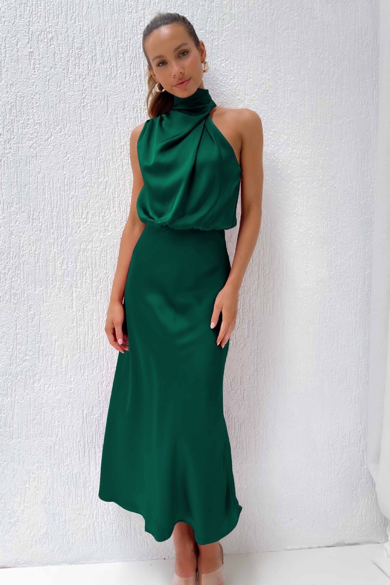 Claire | Satin Long Dress with Halter Neck