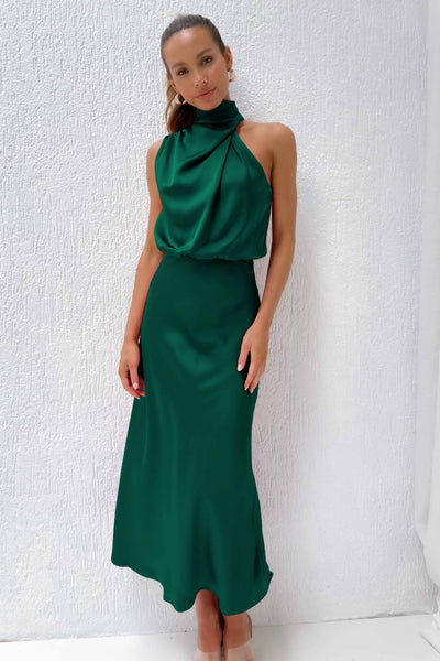 Claire | Satin Long Dress with Halter Neck