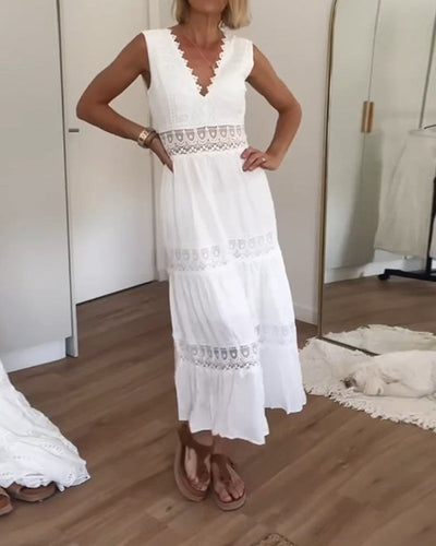 Brianna - Elegant classic dress for women with deep V-neck