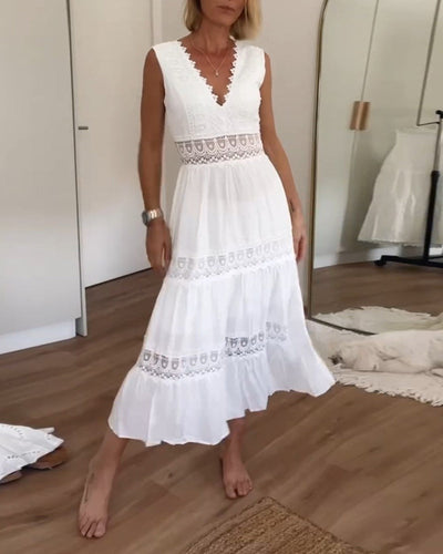 Brianna - Elegant classic dress for women with deep V-neck