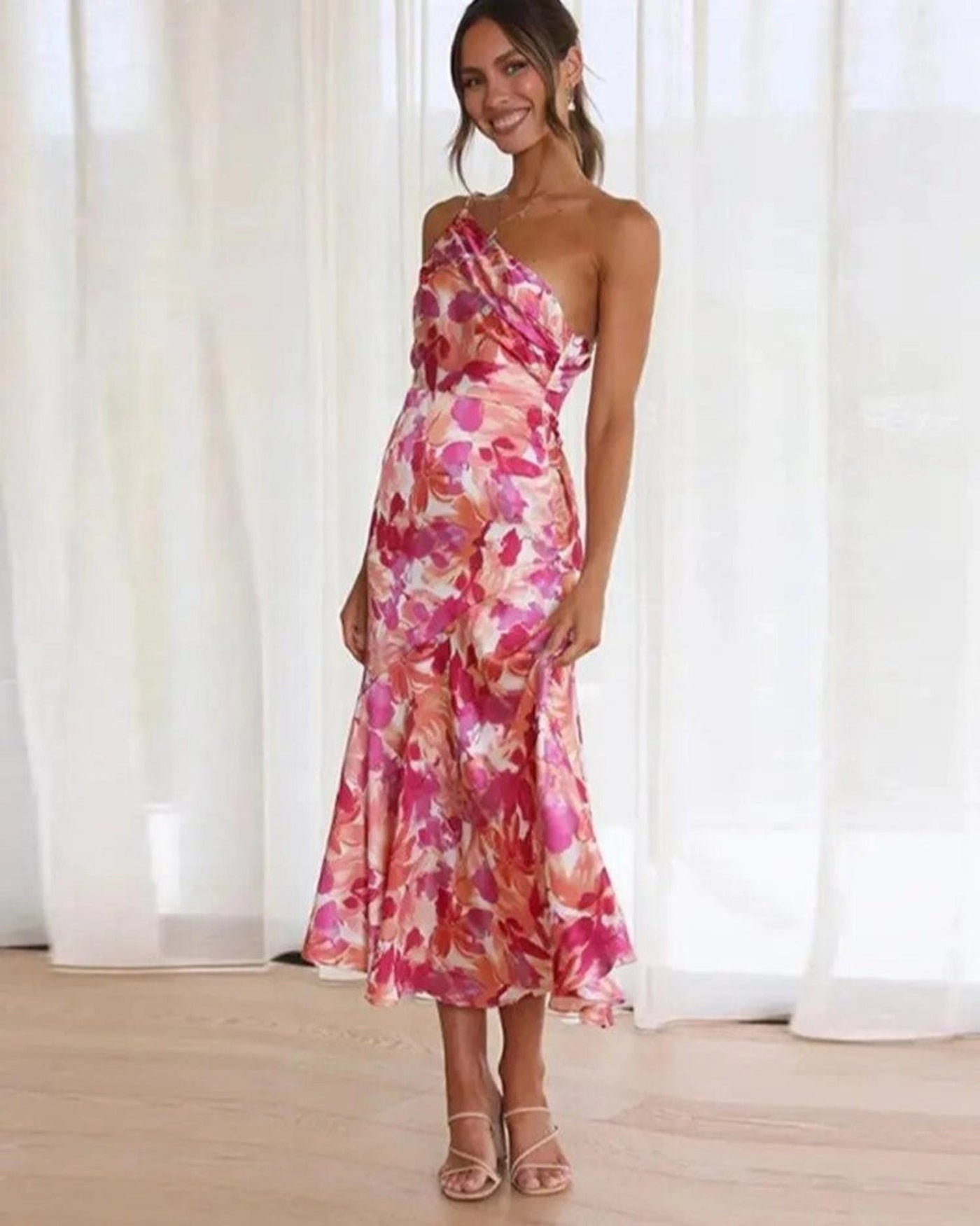 Bonnie - Asymmetric floral maxi dress for women