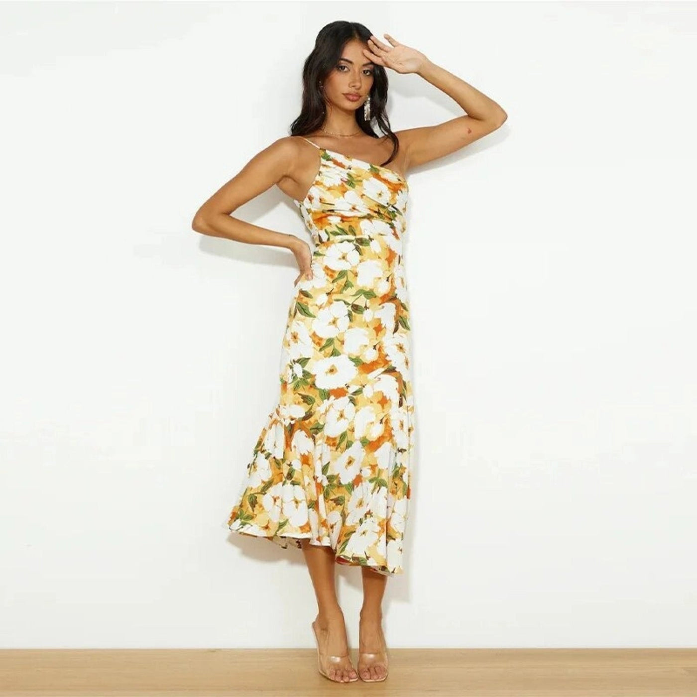 Bonnie - Asymmetric floral maxi dress for women
