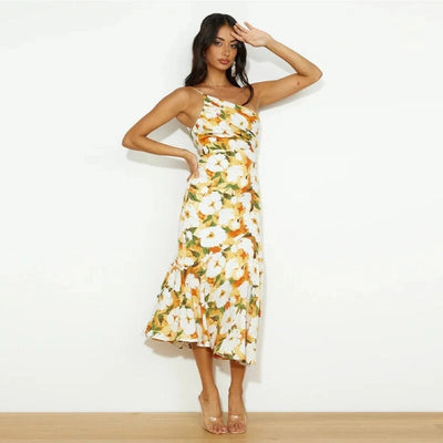 Bonnie - Asymmetric floral maxi dress for women