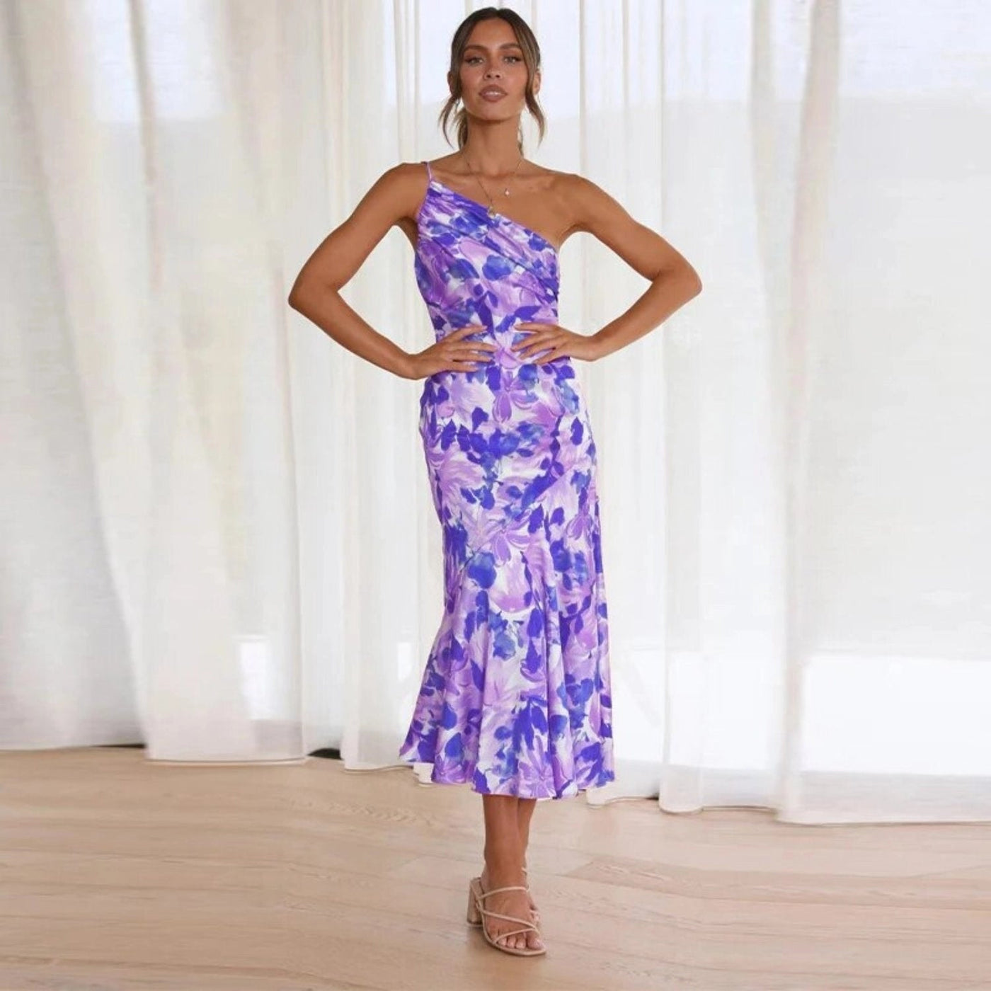 Bonnie - Asymmetric floral maxi dress for women