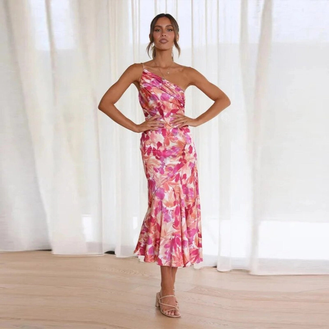 Bonnie - Asymmetric floral maxi dress for women