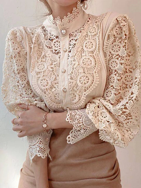 Elegance Chiffon Button Rollneck Shirt