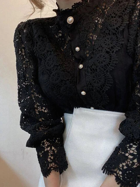 Elegance Chiffon Button Rollneck Shirt