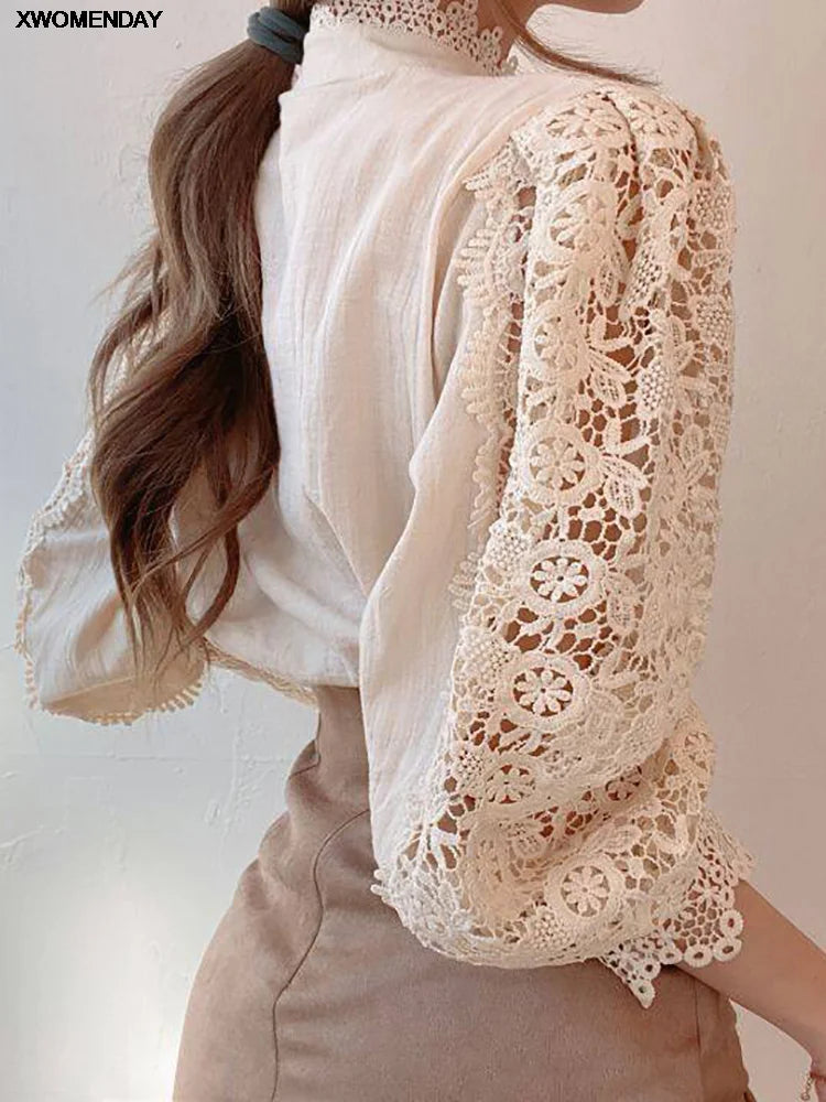 Elegance Chiffon Button Rollneck Shirt