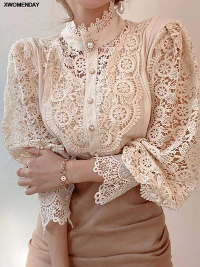 Elegance Chiffon Button Rollneck Shirt