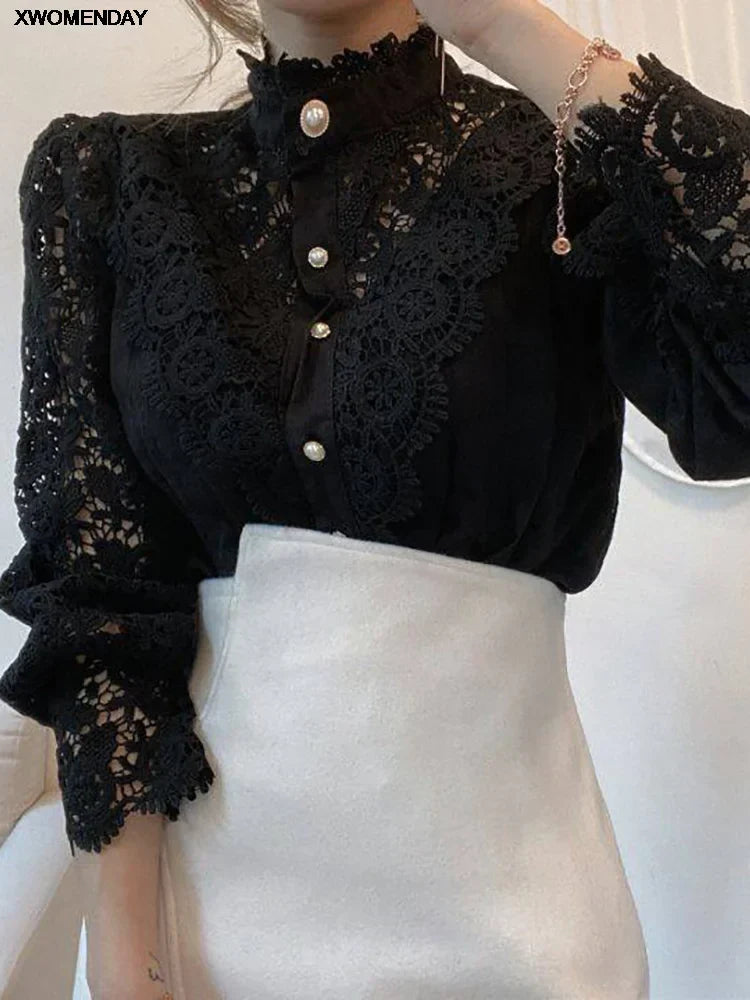 Elegance Chiffon Button Rollneck Shirt