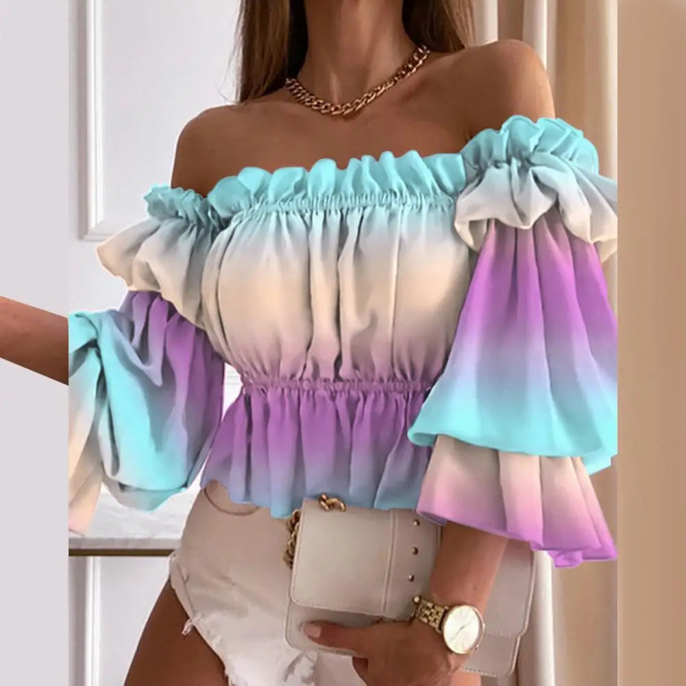 Multi-Layered Flare Sleeve Off-Shoulder Top