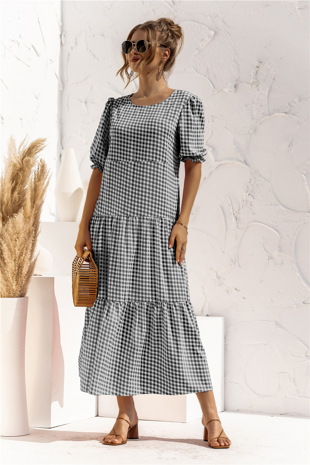 Lila | Puff Sleeve Plaid Dress