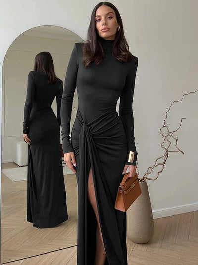 Bethany – Sexy, Form-Fitting Turtleneck Dress with High Slit