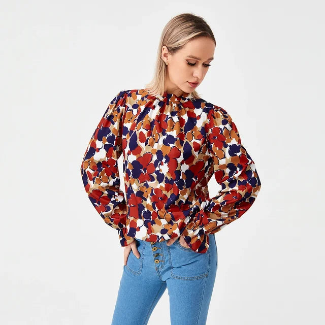 Breeze Printed Stand Neck Blouse