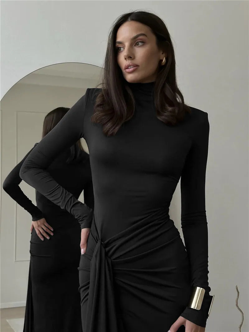 Bethany – Sexy, Form-Fitting Turtleneck Dress with High Slit