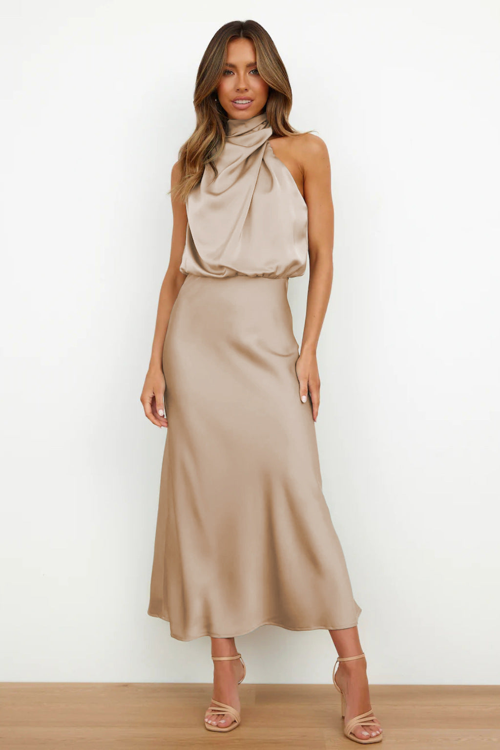 Claire | Satin Long Dress with Halter Neck