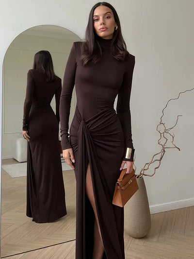 Bethany – Sexy, Form-Fitting Turtleneck Dress with High Slit
