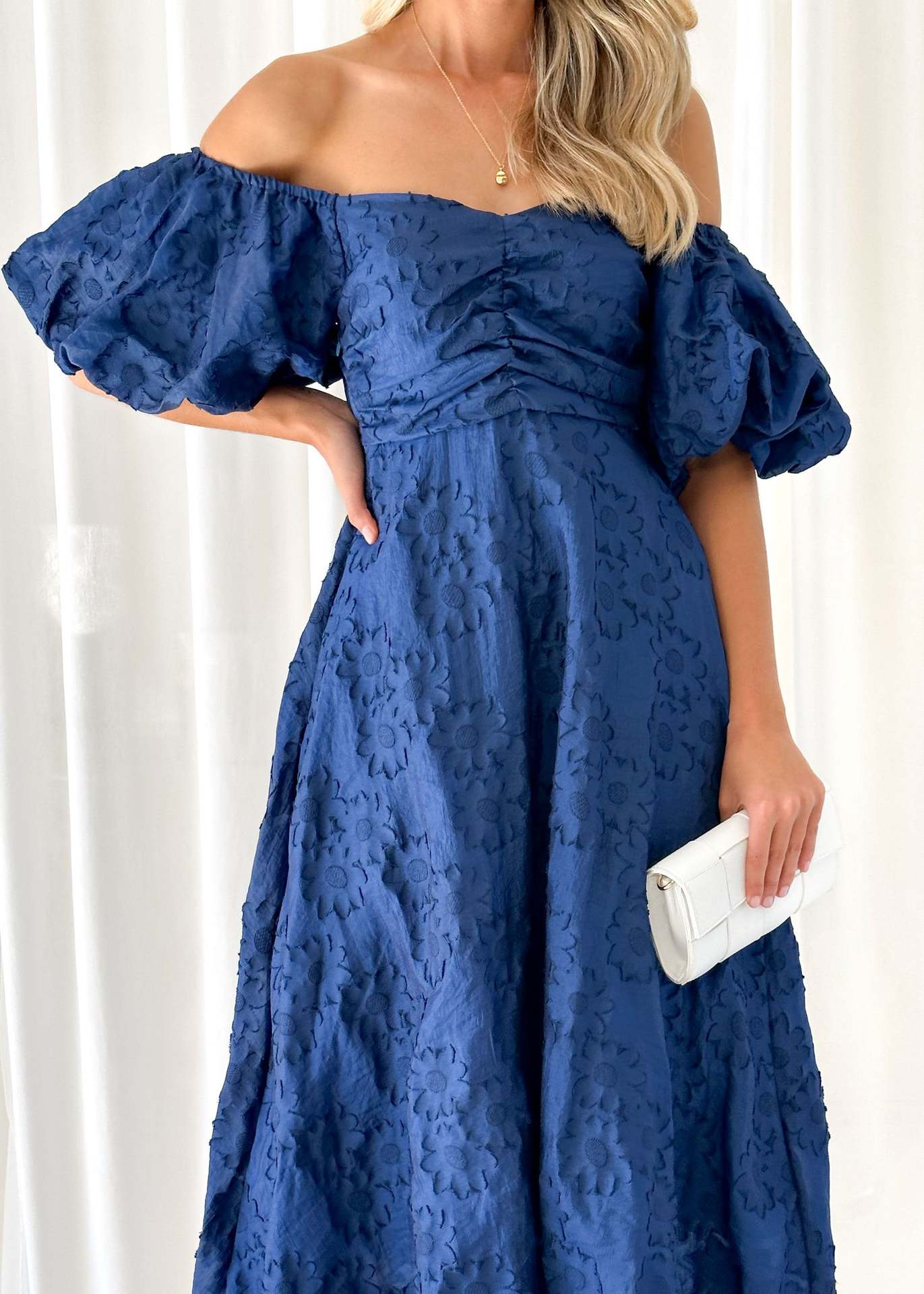 Elegant Floral Bubble Sleeves Maxi Dress