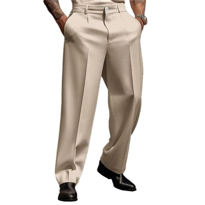 Men's Business Solid Color Slant Pockets Straight-Leg Suit Pants