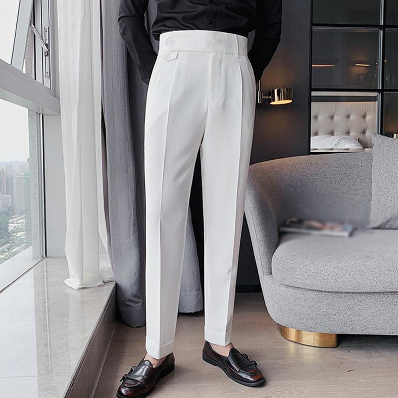 Men's British Style High Waist Straight Suit Pants