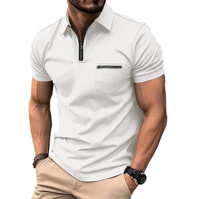 Men's Solid Waffle Button Henley Neck Sports Polo