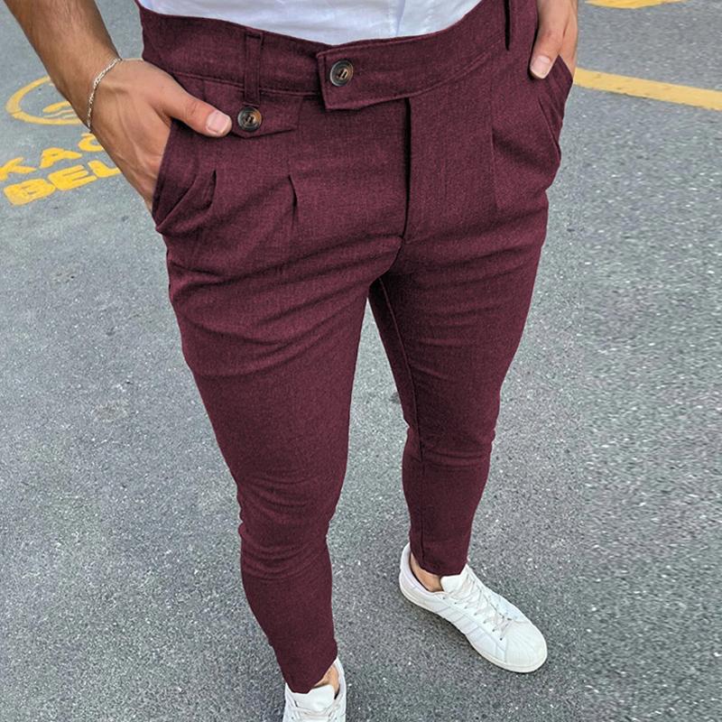 Men Casual Business Solid Color Suit Pants