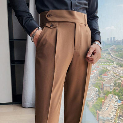 Men's British Style High Waist Straight Suit Pants