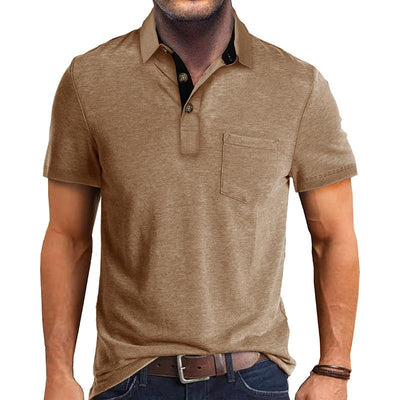 Men's Casual Lapel Patch Pocket Short Sleeve Polo