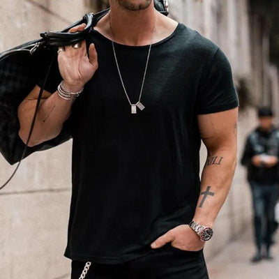 Men's Casual Solid Color Loose Round Neck Short Sleeve T-Shirt