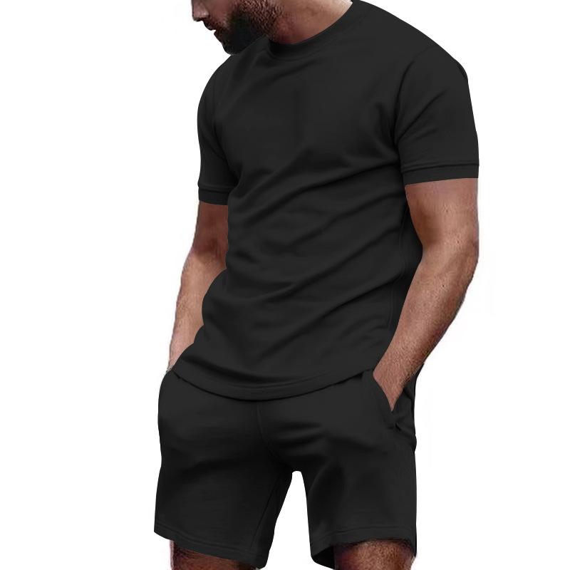 Men's Solid Loose Short Sleeve T-shirt Shorts Sports Set