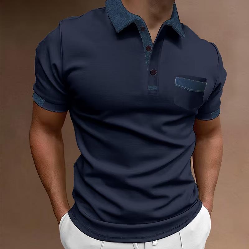 Men's Casual Colorblock Chest Pocket POLO