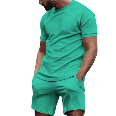 Men's Solid Loose Short Sleeve T-shirt Shorts Sports Set